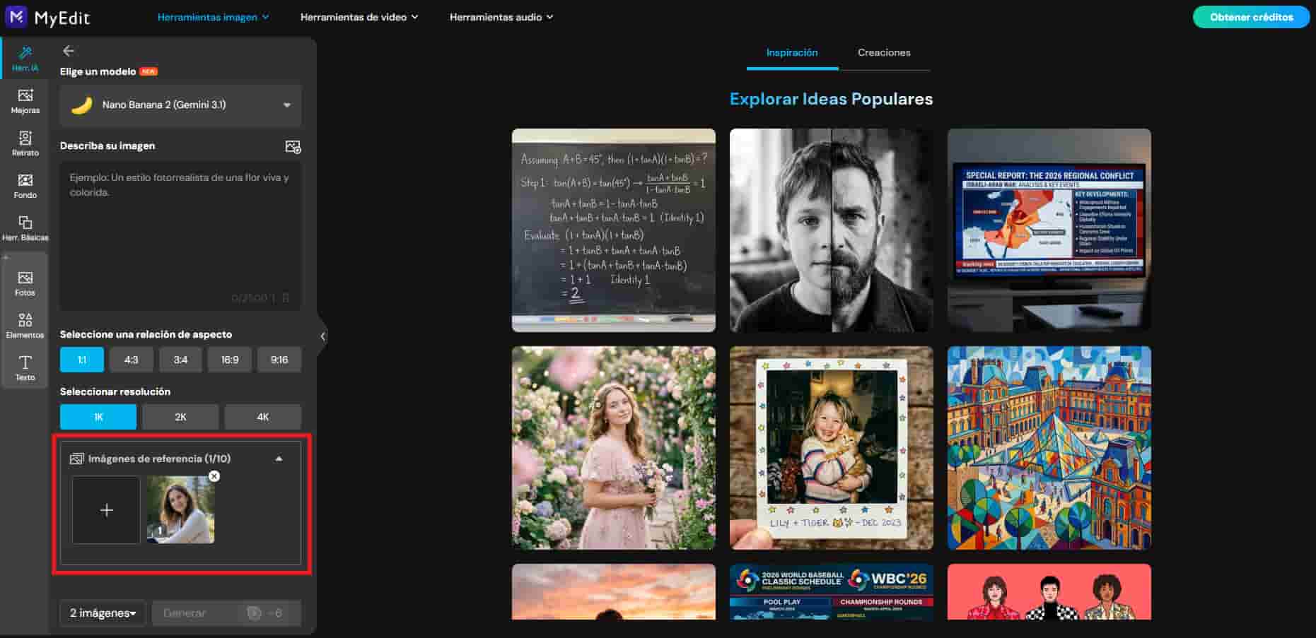 Subir la foto de mamá al Generador de imágenes con IA de MyEdit