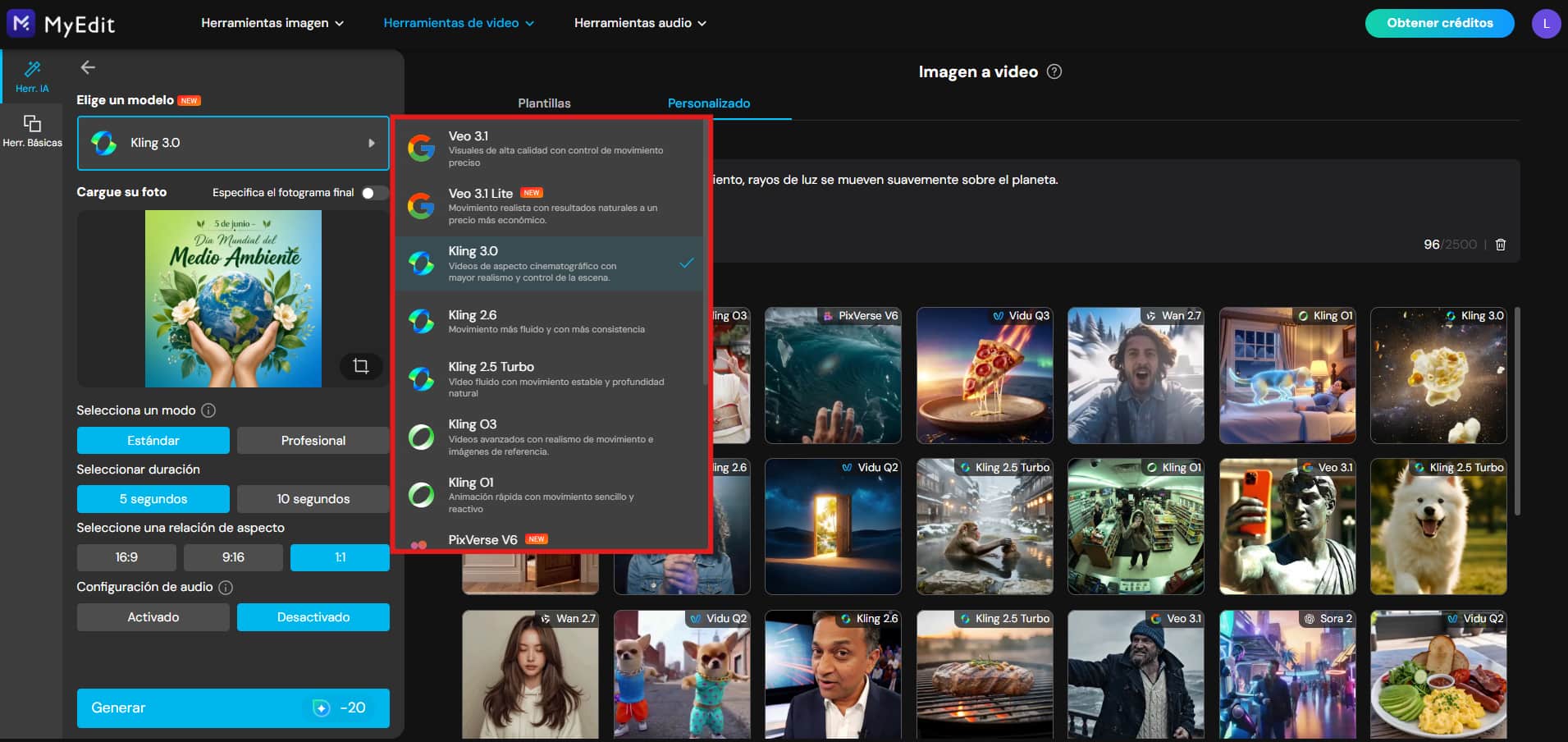 Configuración de formato en la herramienta Imagen a video de MyEdit