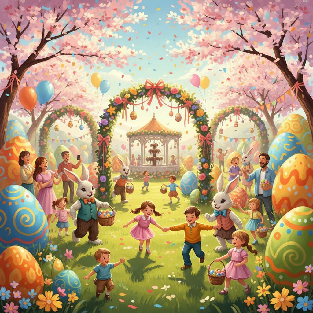 Digital painting of Easter egg festival AI image