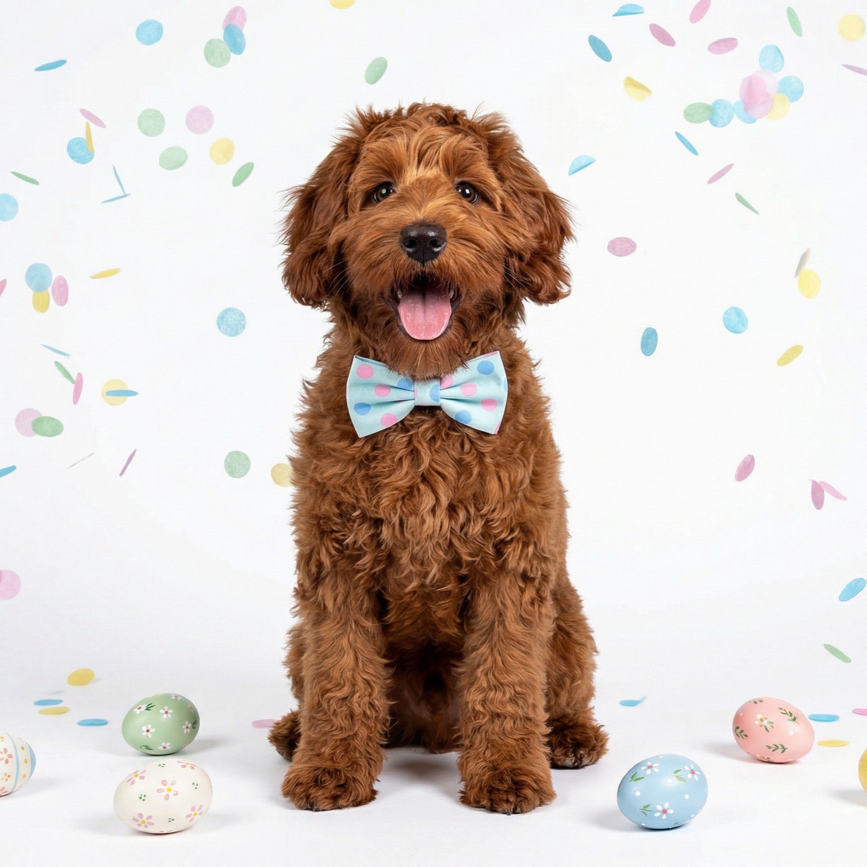 Dog wearing a pastel bow tie