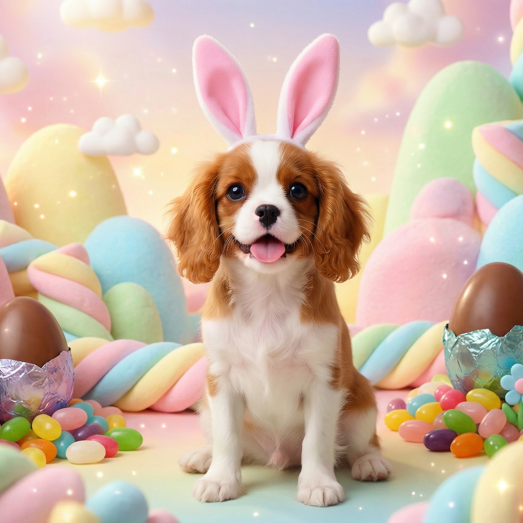 Dog in an Easter candy wonderland