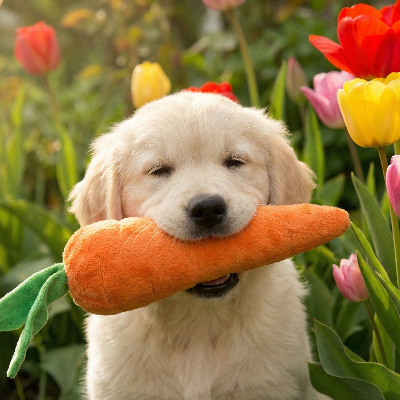 Dog holding a giant carrot