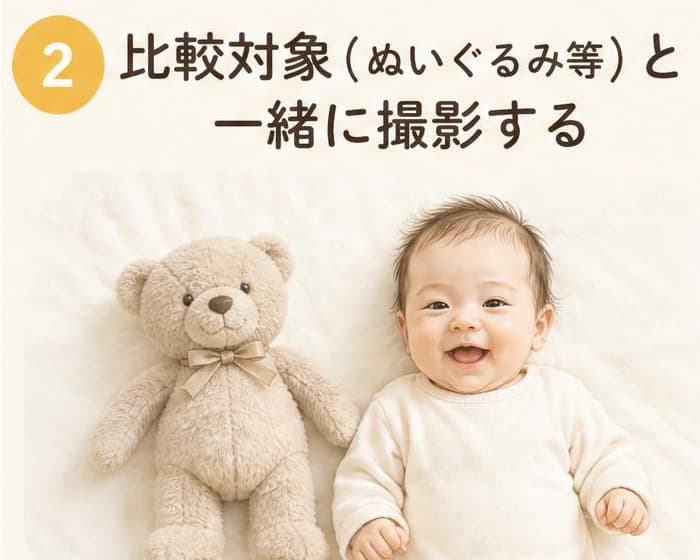 月齢フォト比較対象(ぬいぐるみ等)と一緒に撮影する