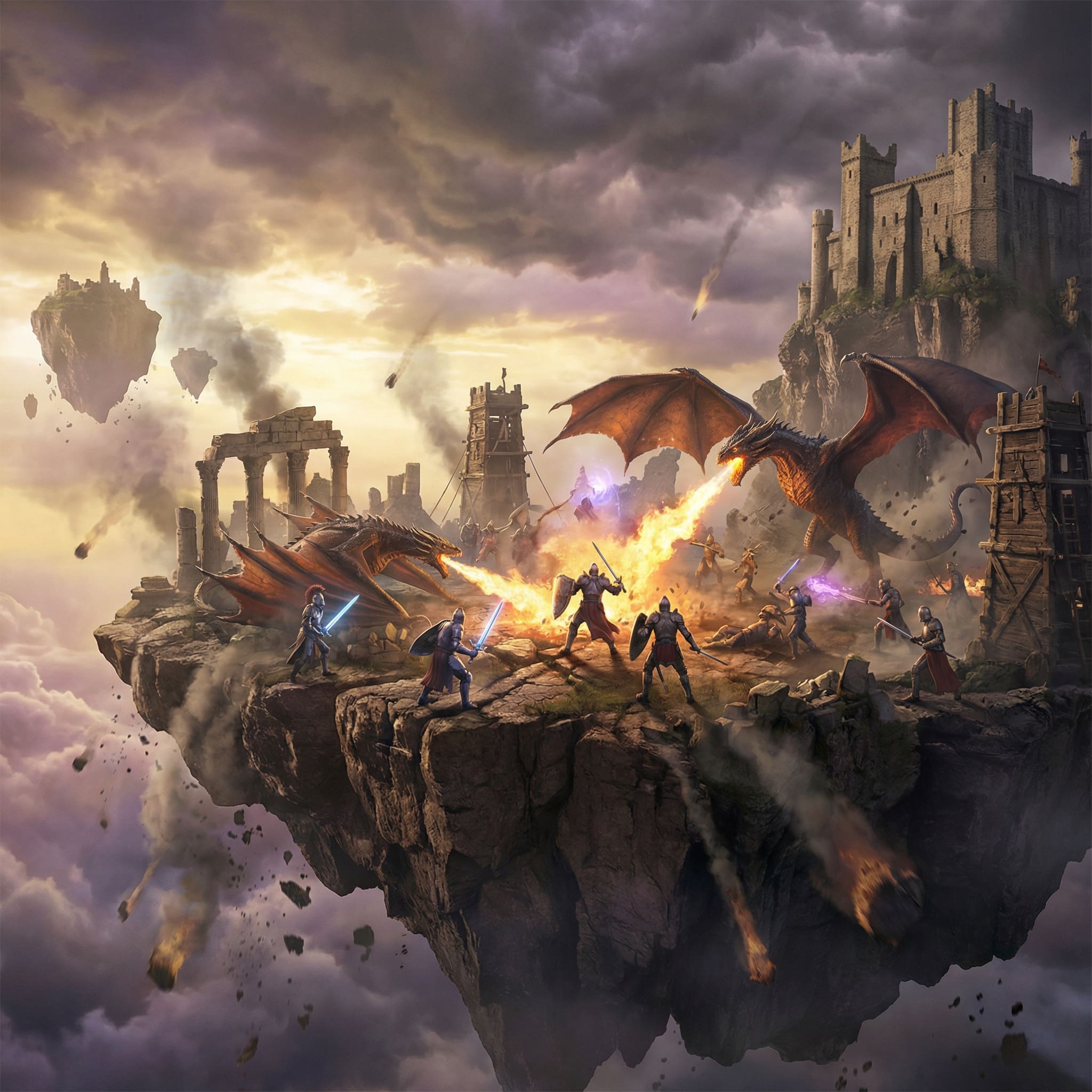 Epic dragon versus knight battle AI-generated illustration