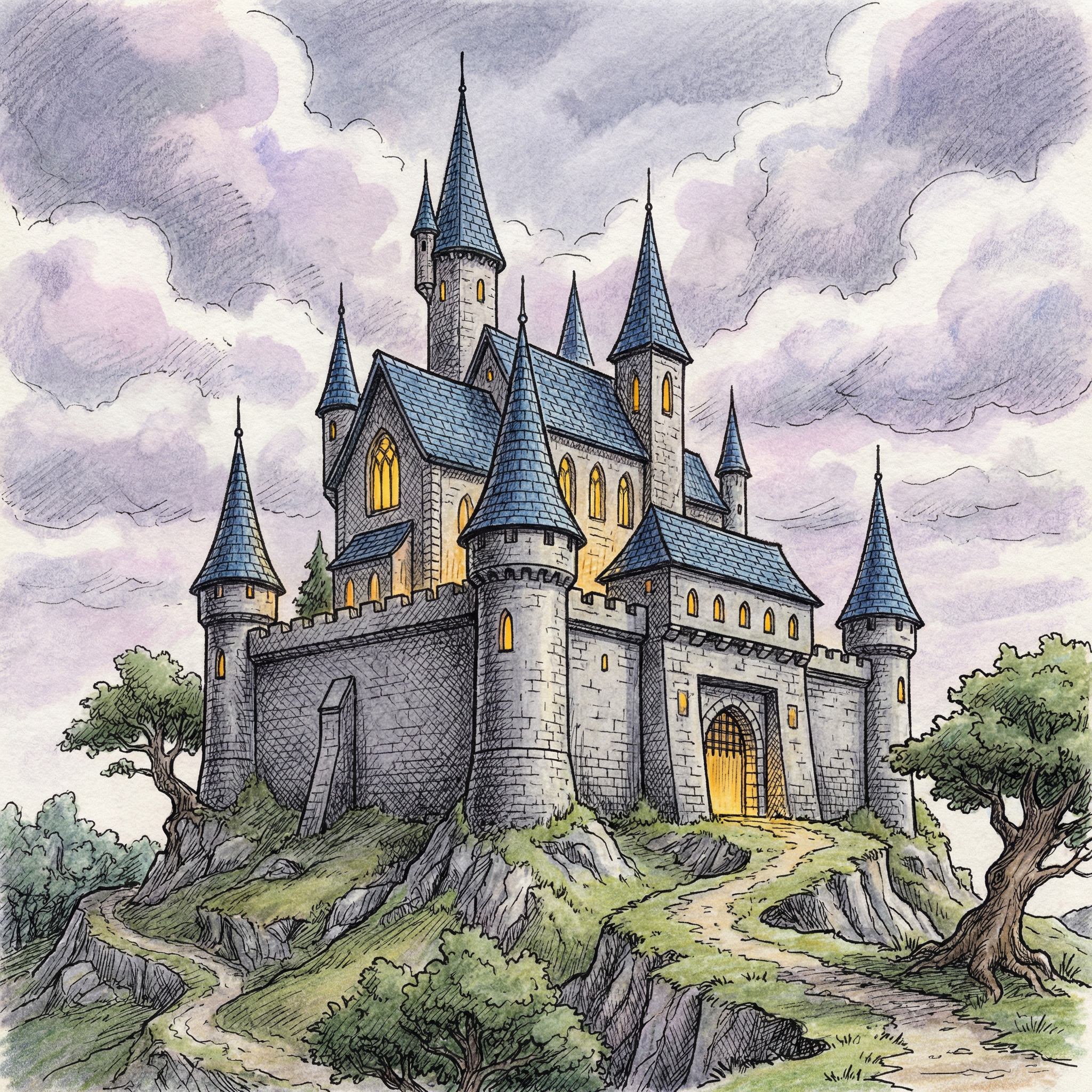 Illustration de dessin de château fantastique