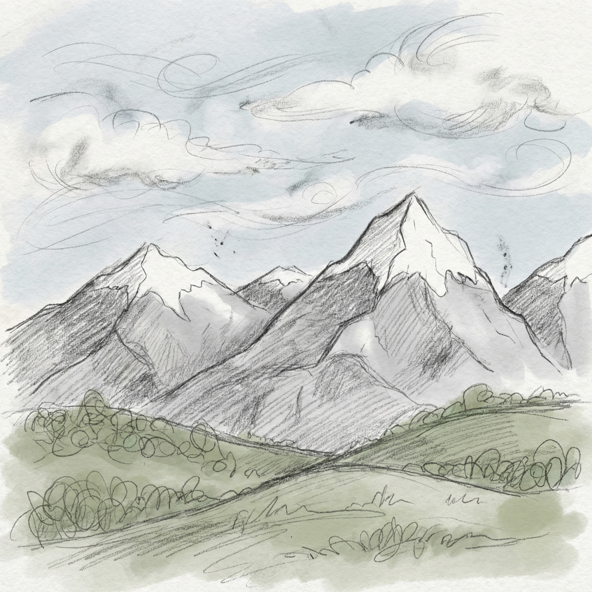 Paysage de montagne dessiné à la main