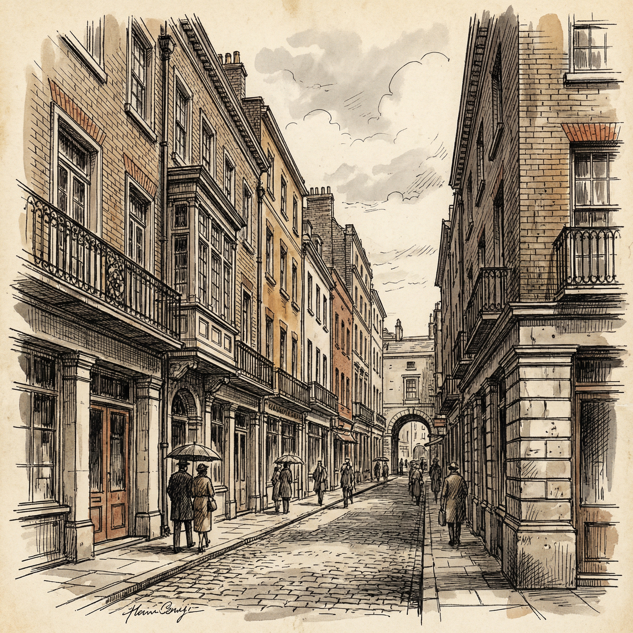 Architectural ink sketch drawing