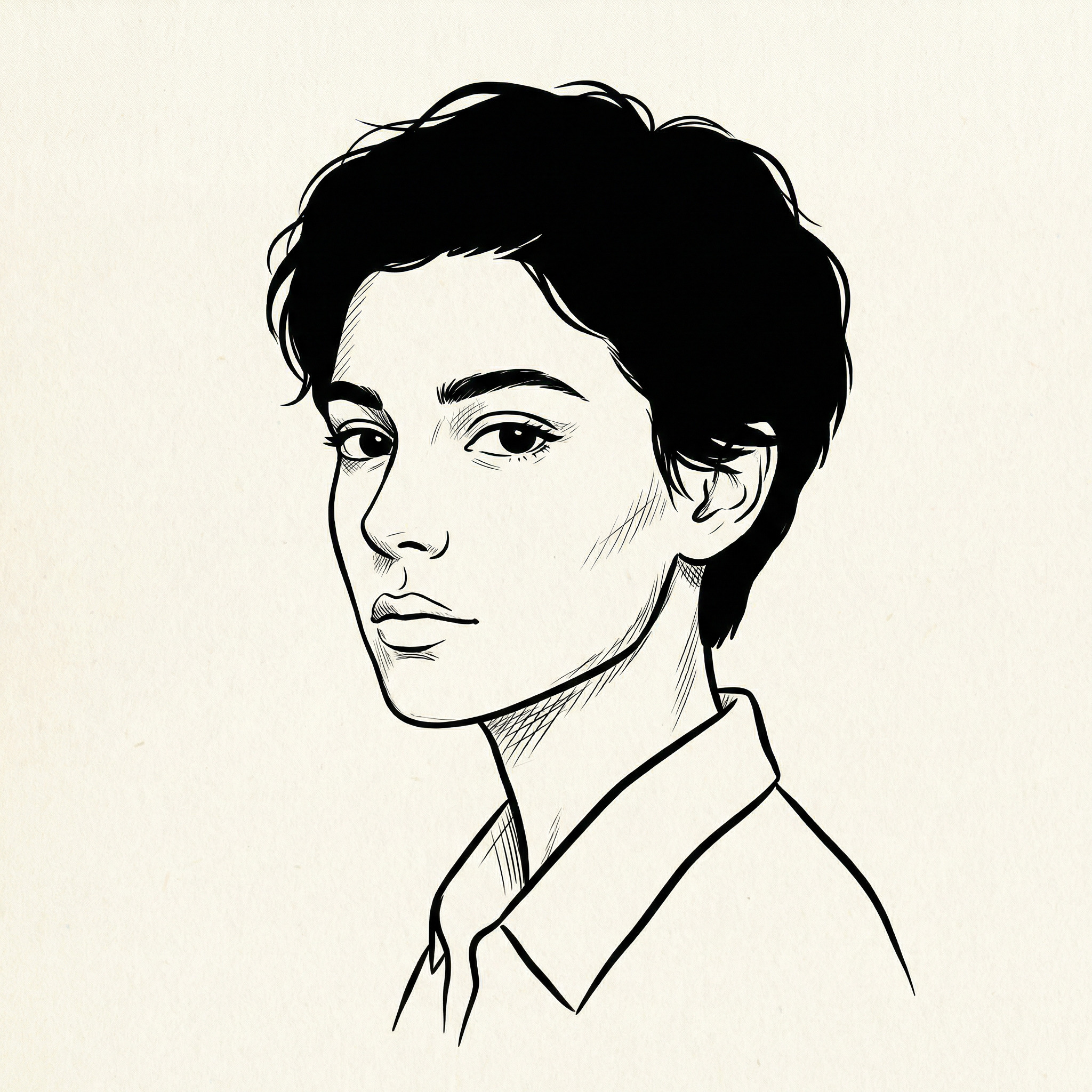 Dessin de portrait en art linéaire à l'encre