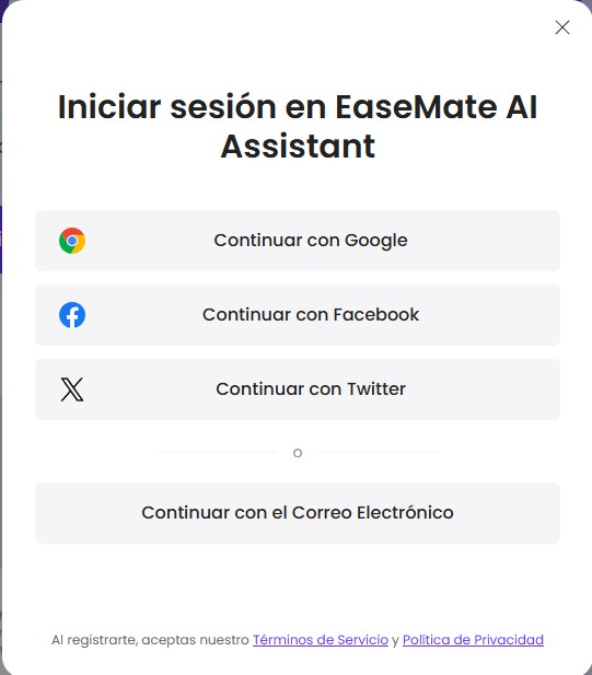 Cómo registrarse en EaseMate AI paso 1