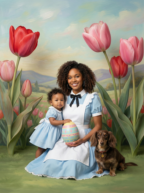 Mon and baby in Alice in Wanderland costumes