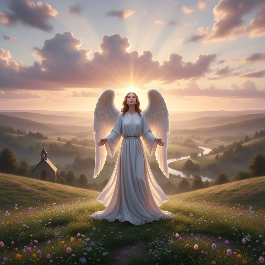 Ange de Pâques avec rayons de lumière - image IA