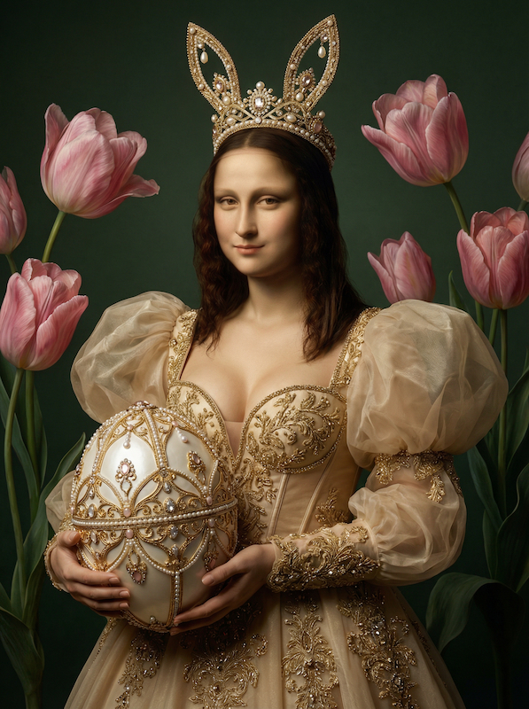 queen holding an golden Easter egg