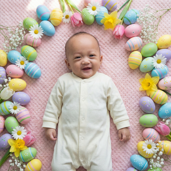 Easter Infant Photo Shoot Ideas - Egg Basket Overhead Shot