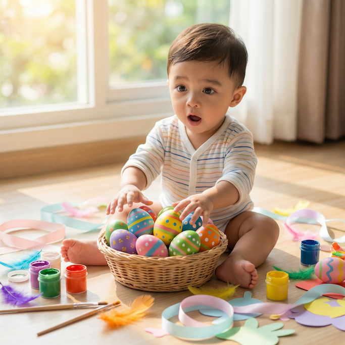 Easter Infant Photo Ideas - Egg Painting Moment