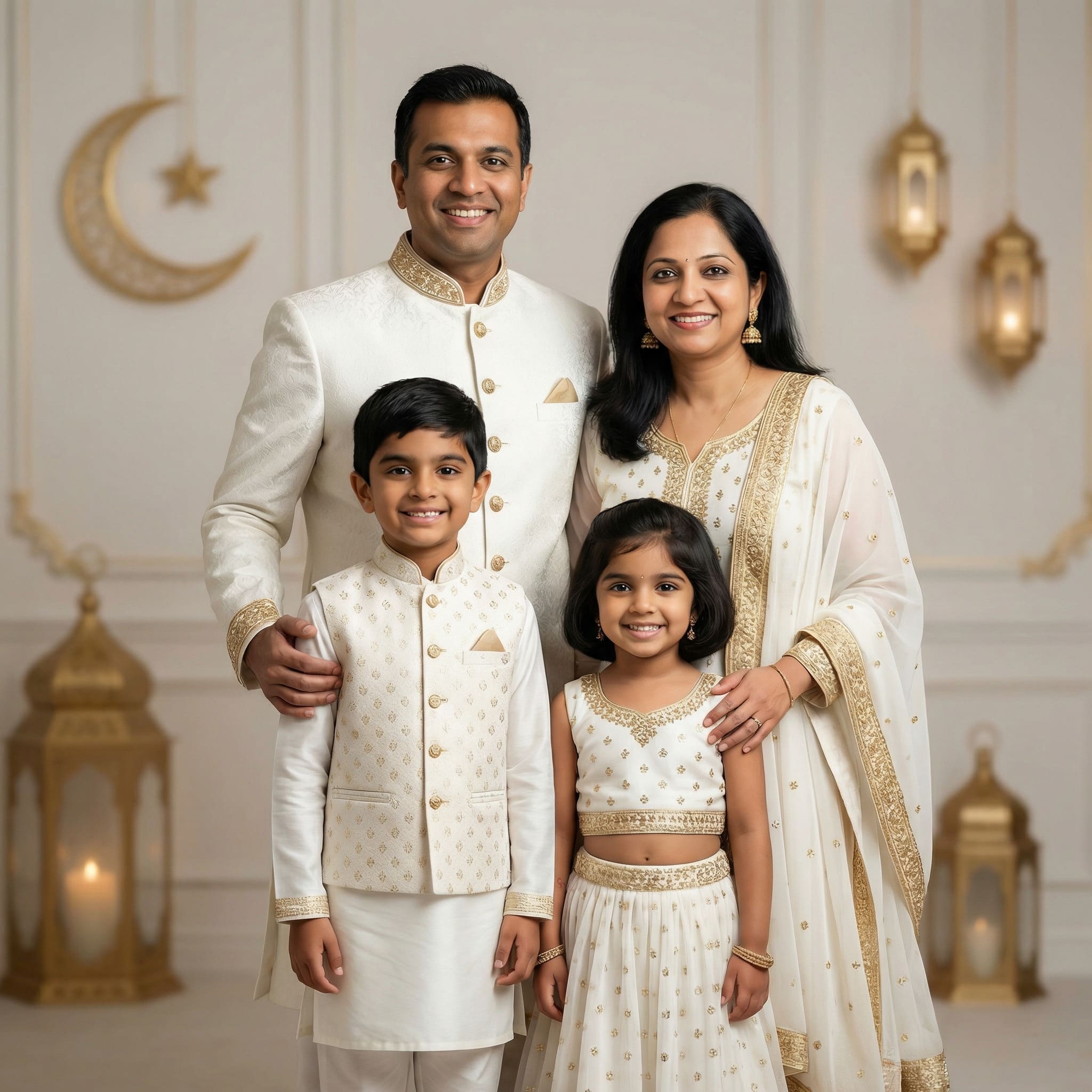 AI-generated elegant family portrait for Eid celebration