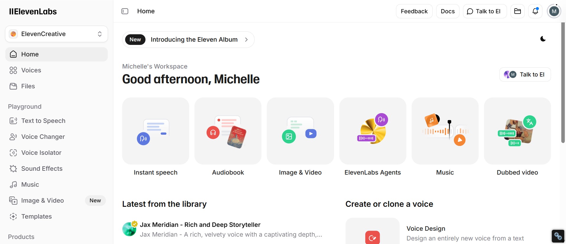 ElevenLabs 功能頁面