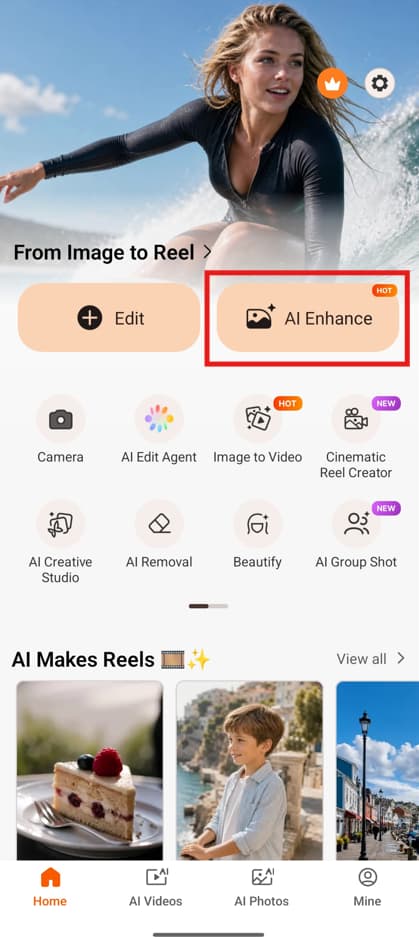 launcher of PhotoDirector and highlight AI Enhance feature icon