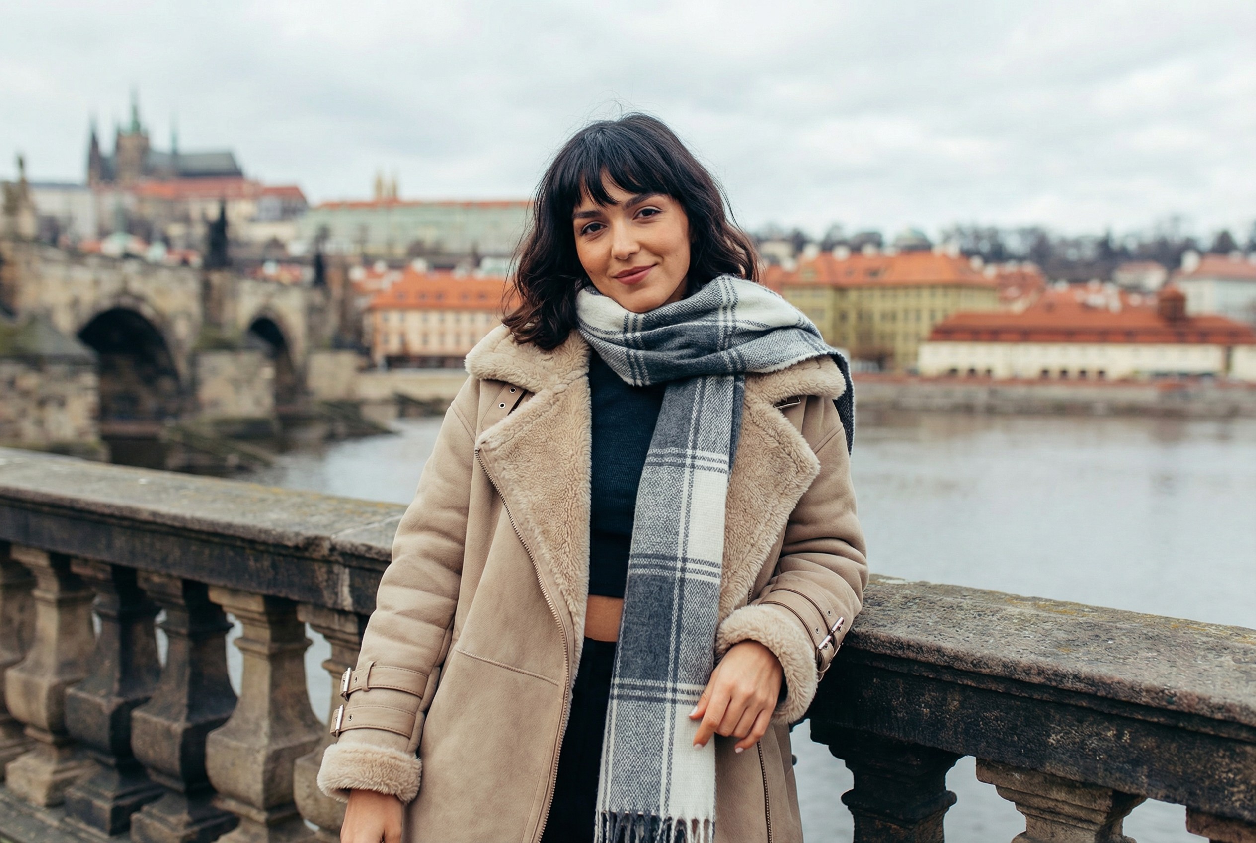 AI generated street style portrait in European city winter