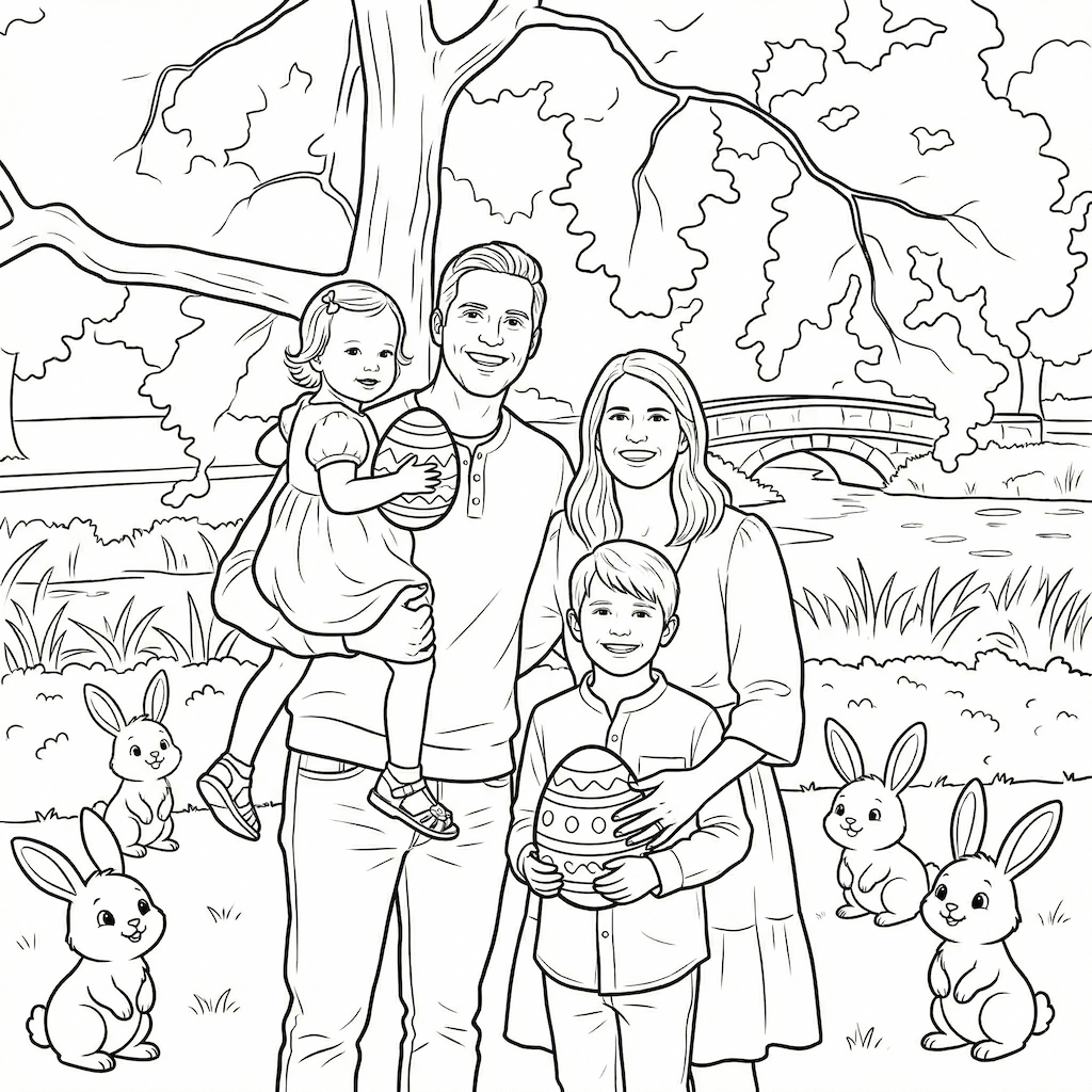 Kids and family Easter coloring page AI image After