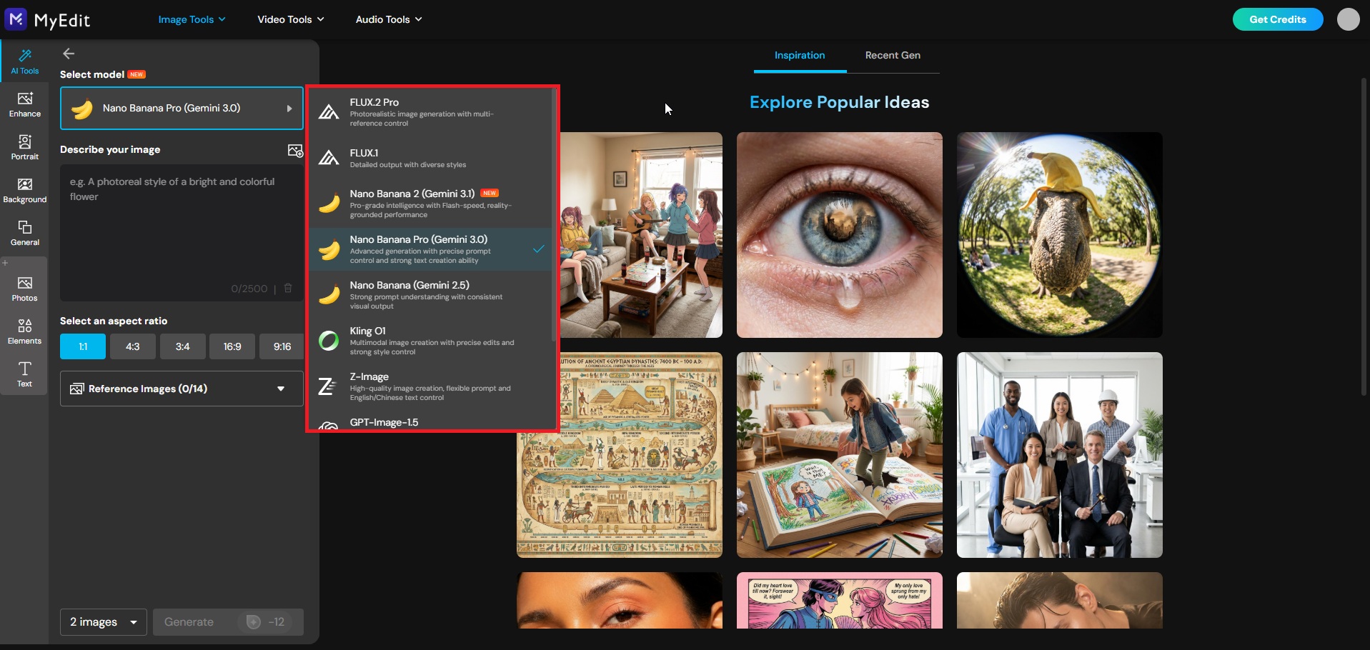 Select AI model to transform family photo on MyEdit