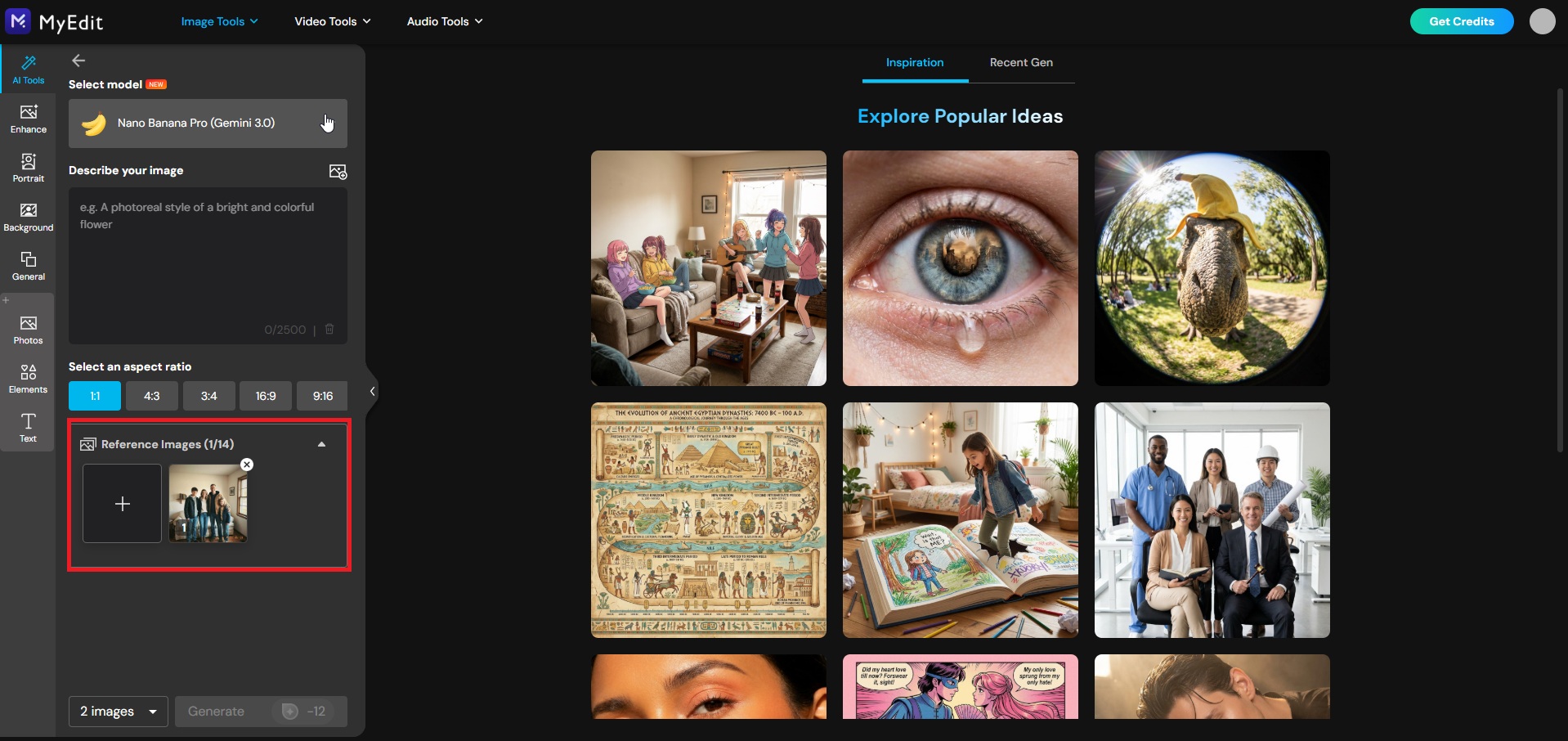 Upload family reference photo to transform with AI on MyEdit