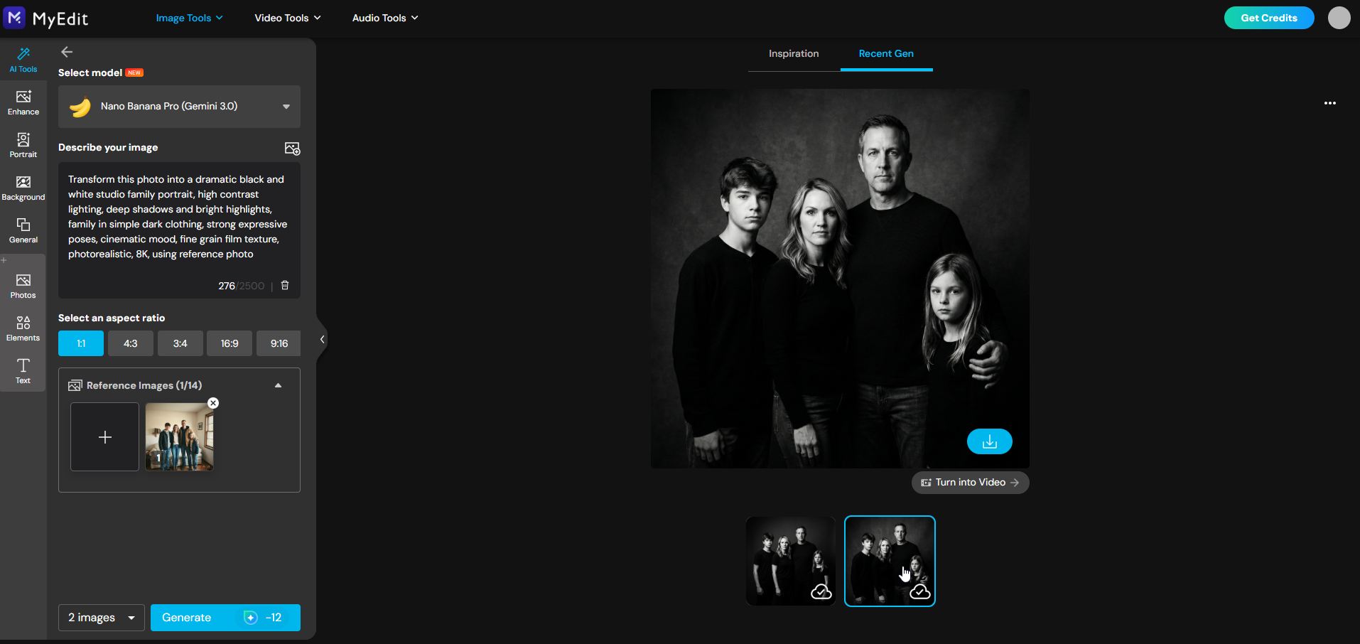 AI-generated family photoshoot portrait result on MyEdit
