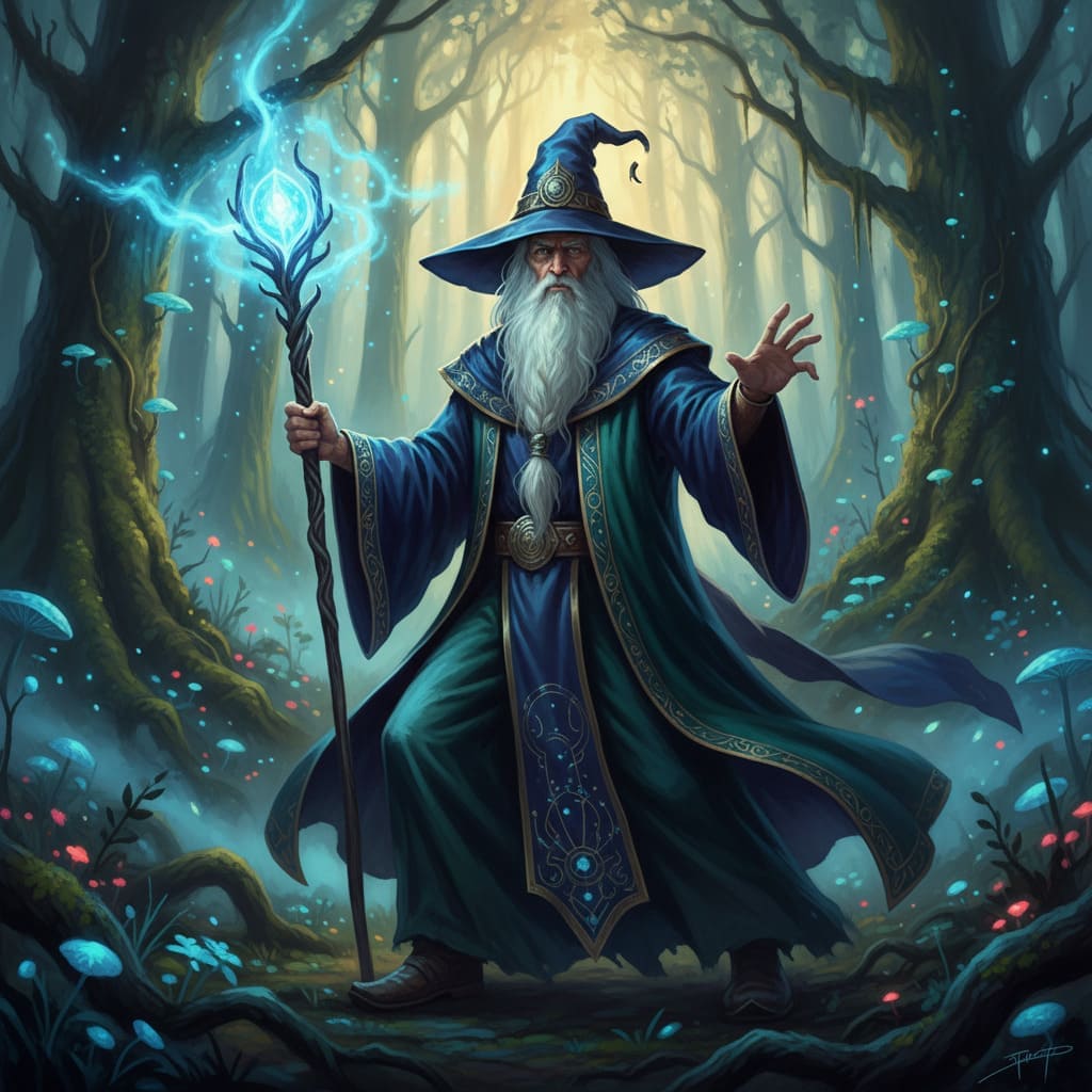 Magicien Fantastique avec Bâton Magique