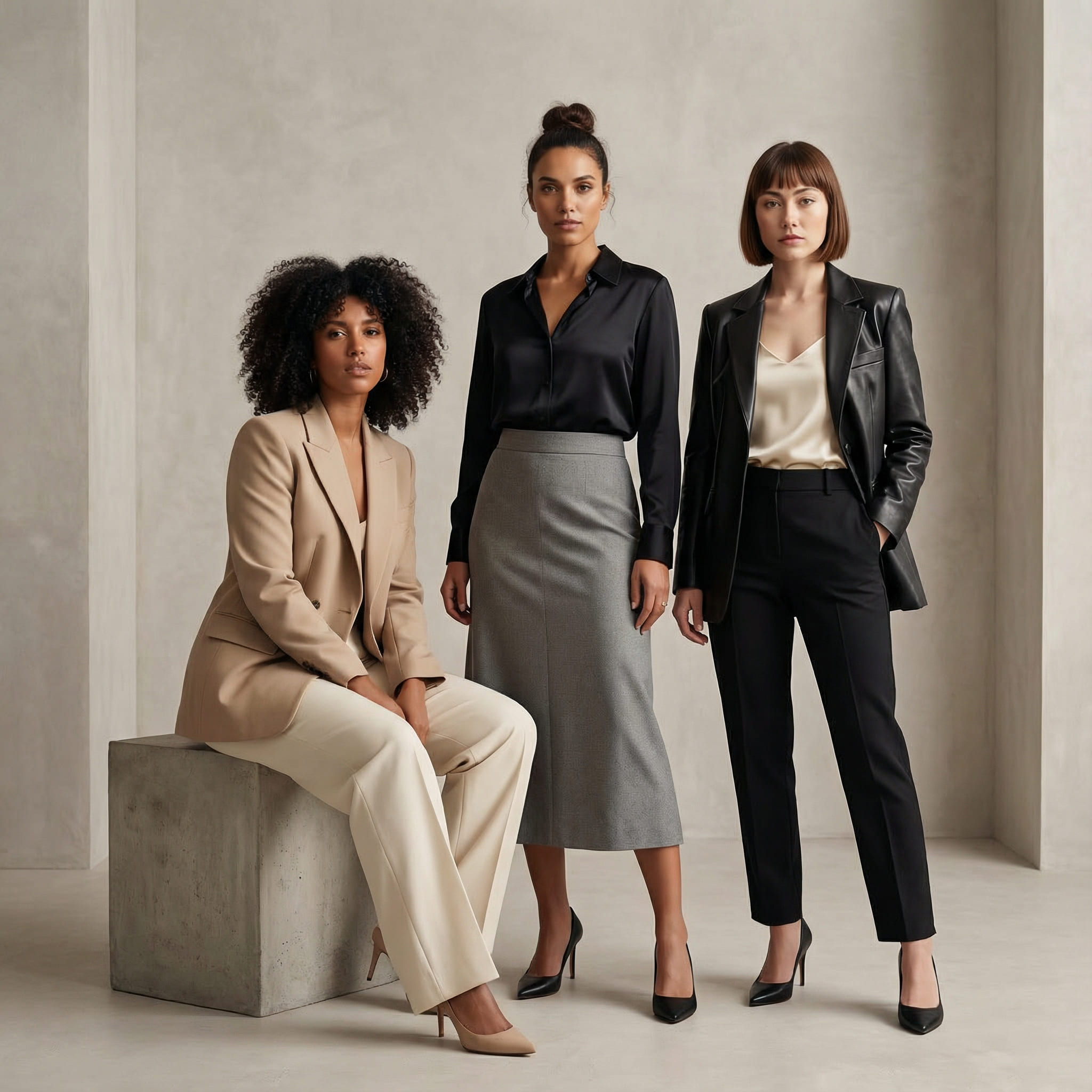 KI-generierte Fashion Editorial Gruppenaufnahme