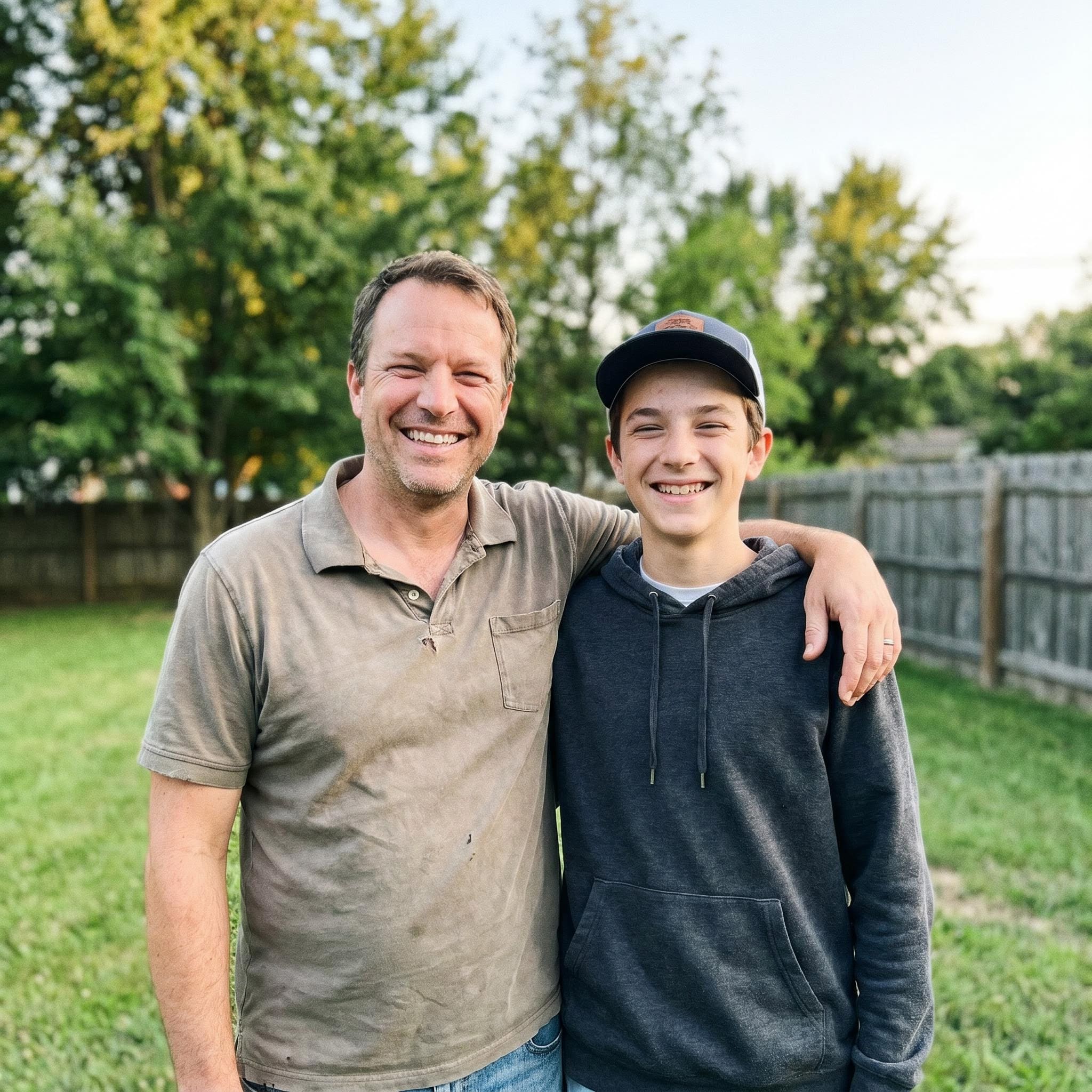 Photos de référence père et fils avant portrait IA