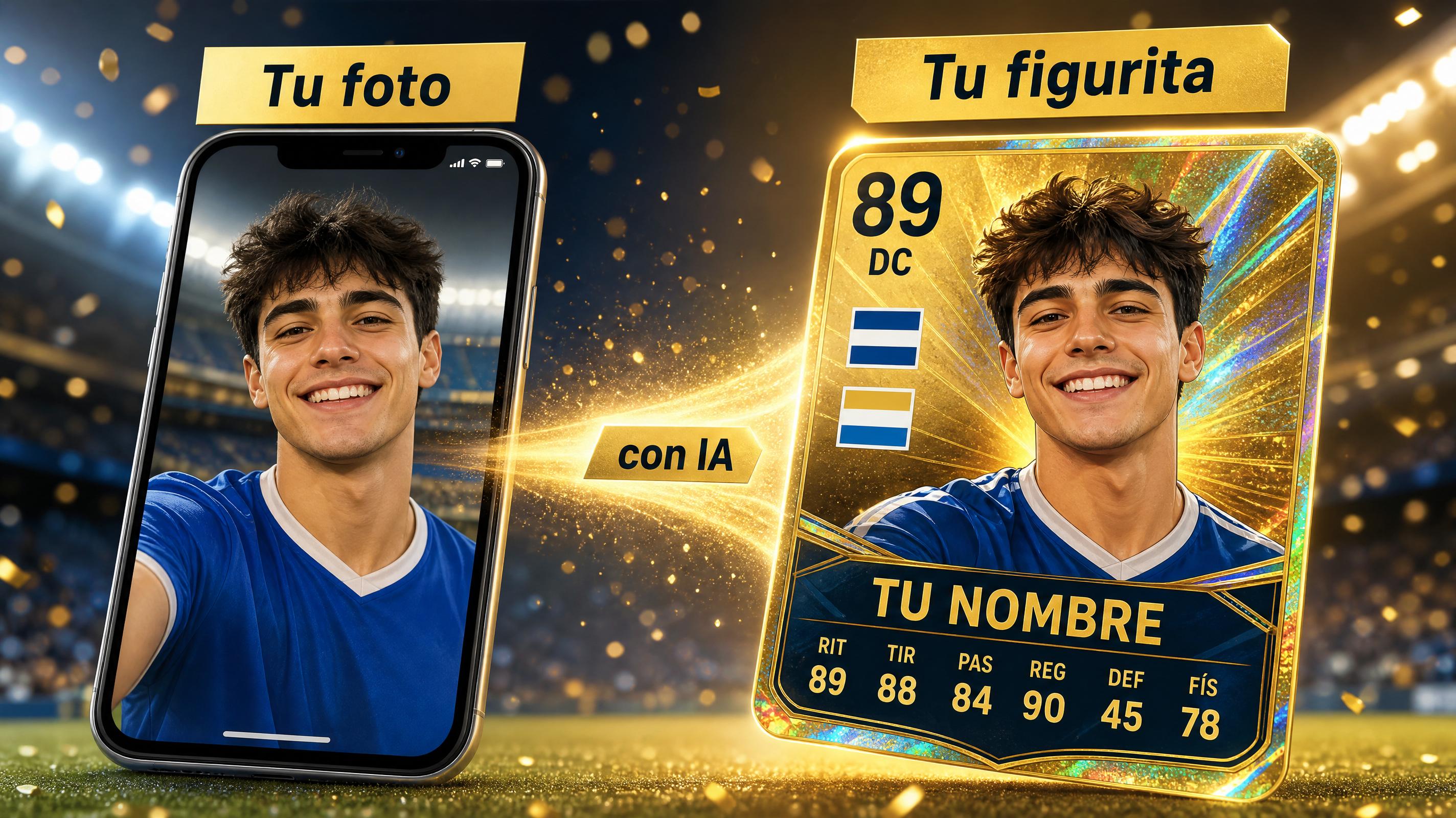 Figurita del Mundial 2026 creada con IA y foto propia en MyEdit