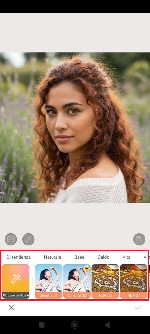 PhotoDirector - scegliere un filtro preimpostato e regolare l'intensità