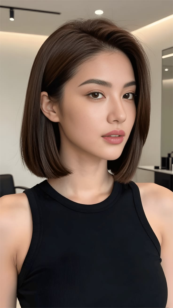 Flat and shiny lob for straight hair
