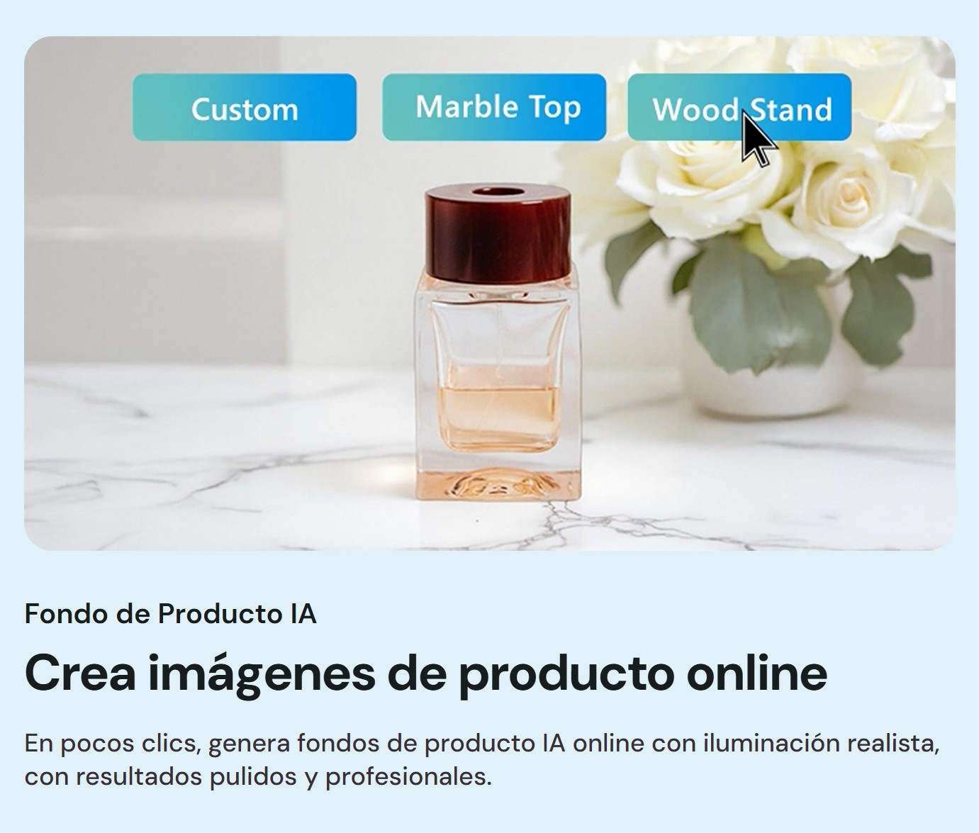 Página de bienvenida de Fondo de producto IA de MyEdit