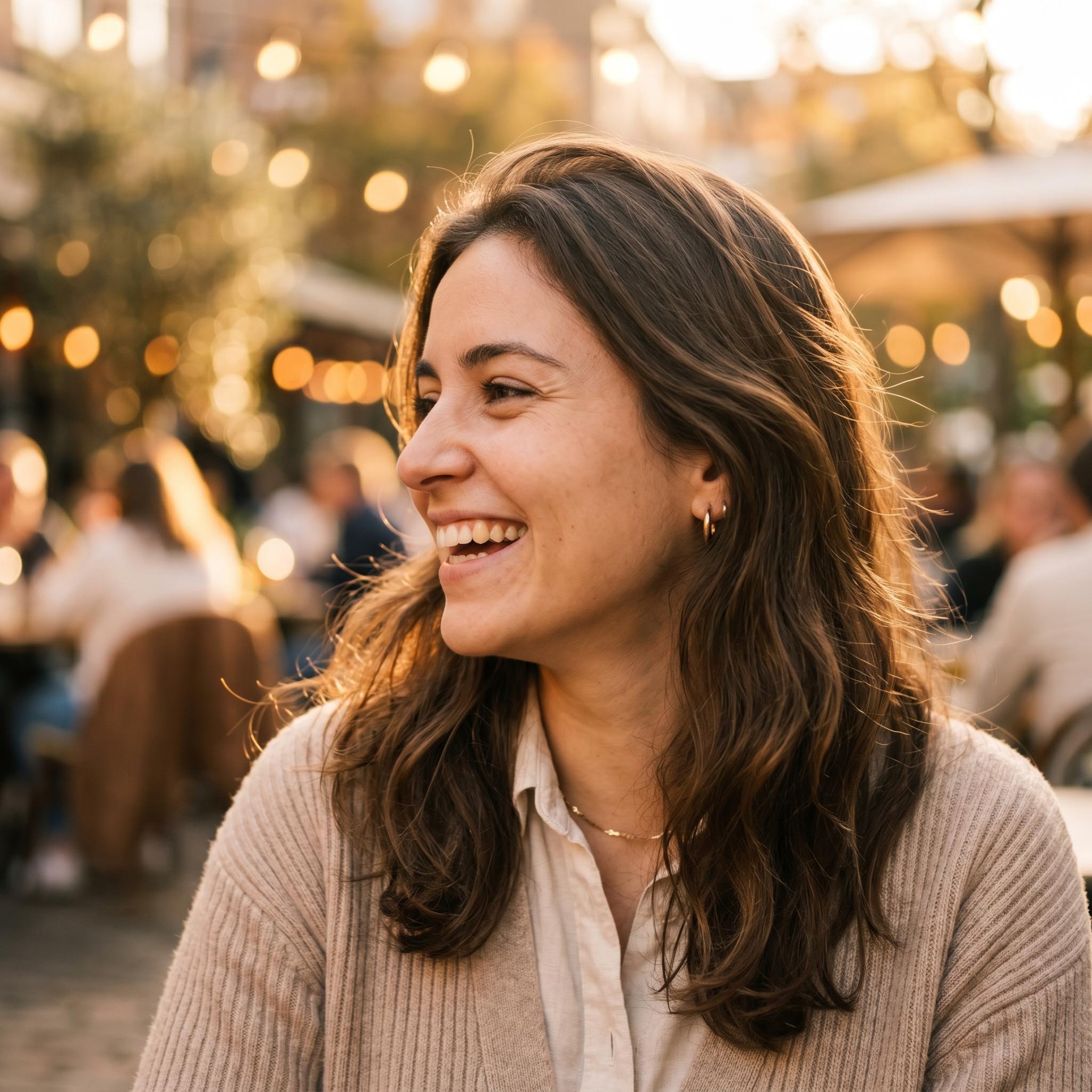 Foto de perfil cálida para Instagram con bokeh dorado generada con Nano Banana 2