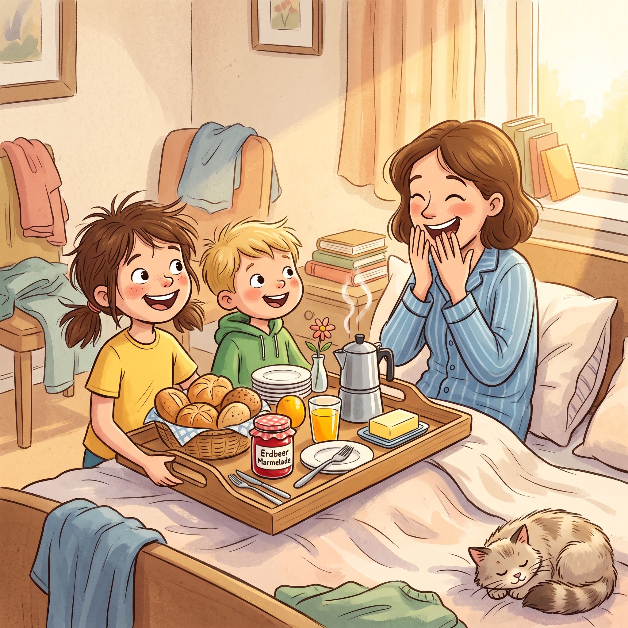 Muttertagsfrühstück im Bett - KI-generiertes Bild