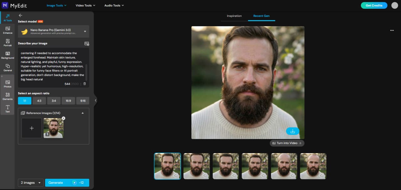 Funny face filter result generated by MyEdit