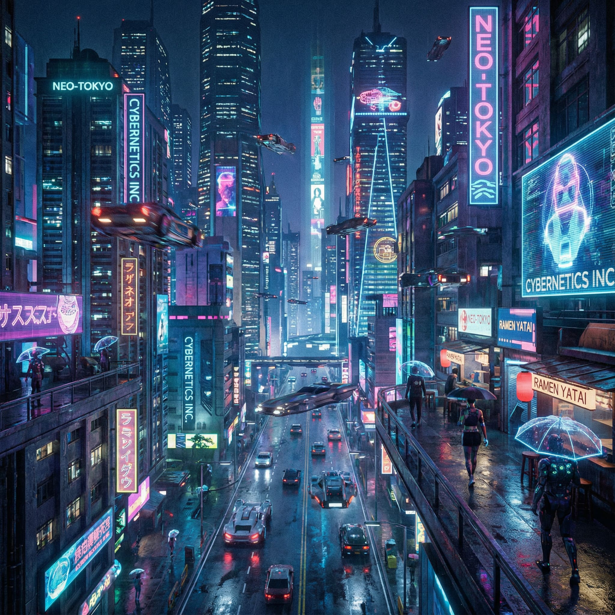 Futuristic neon city AI-generated illustration