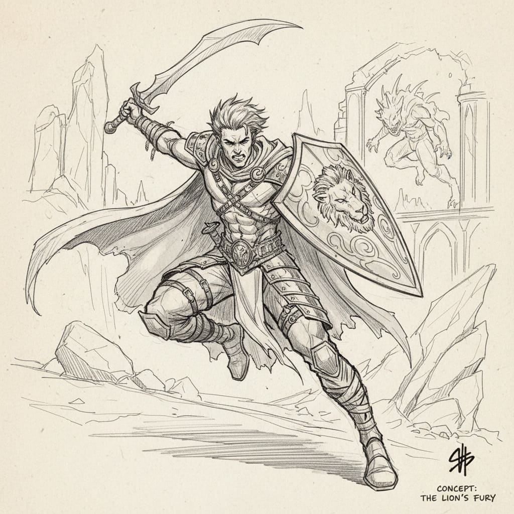 2D concept art of game character