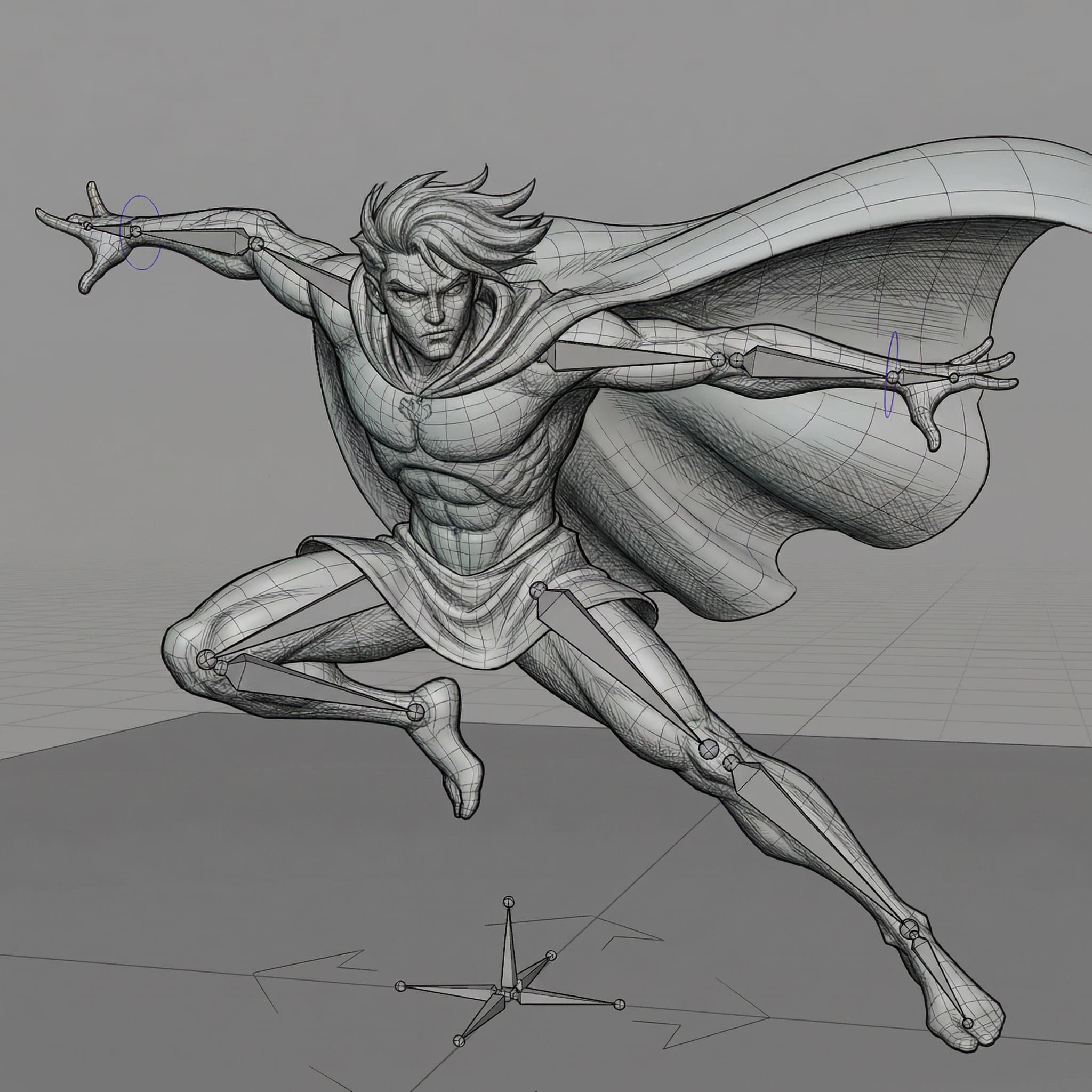 3D model testing poses and animations from sketch