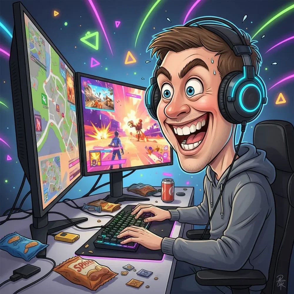 KI-generierte Karikatur eines Gamers