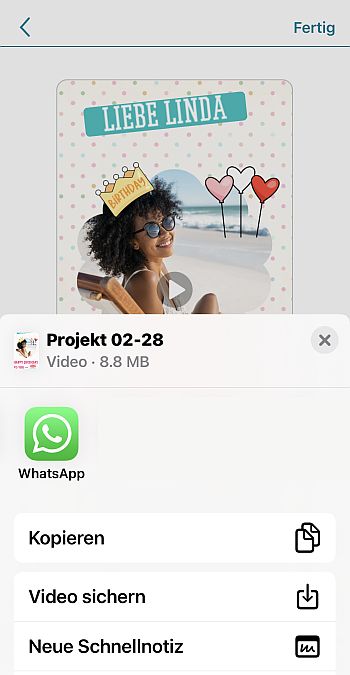 Fertiges Geburtstagsvideo per WhatsApp verschicken