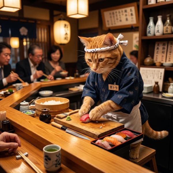 Geminiでプロンプトを入力してすし職人の猫を作成