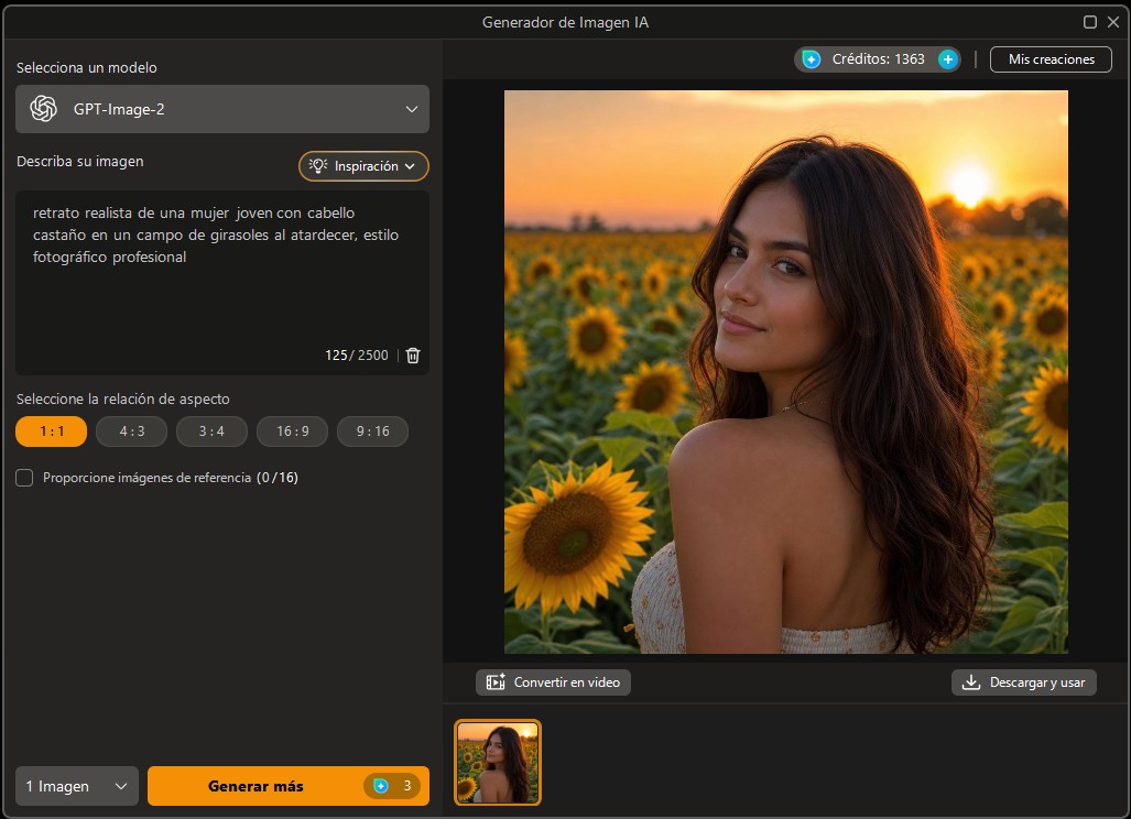 Interfaz del generador de imágenes IA de PhotoDirector