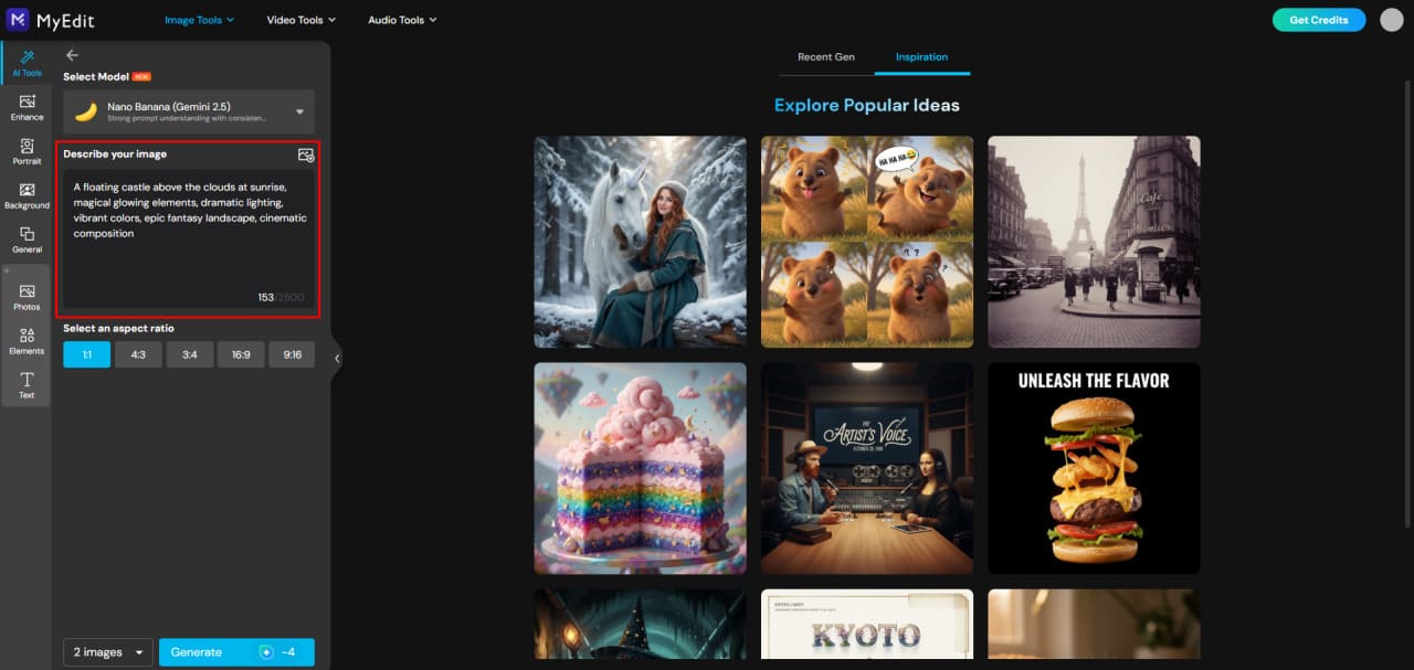 KI-Bild-Prompt in MyEdit eingeben