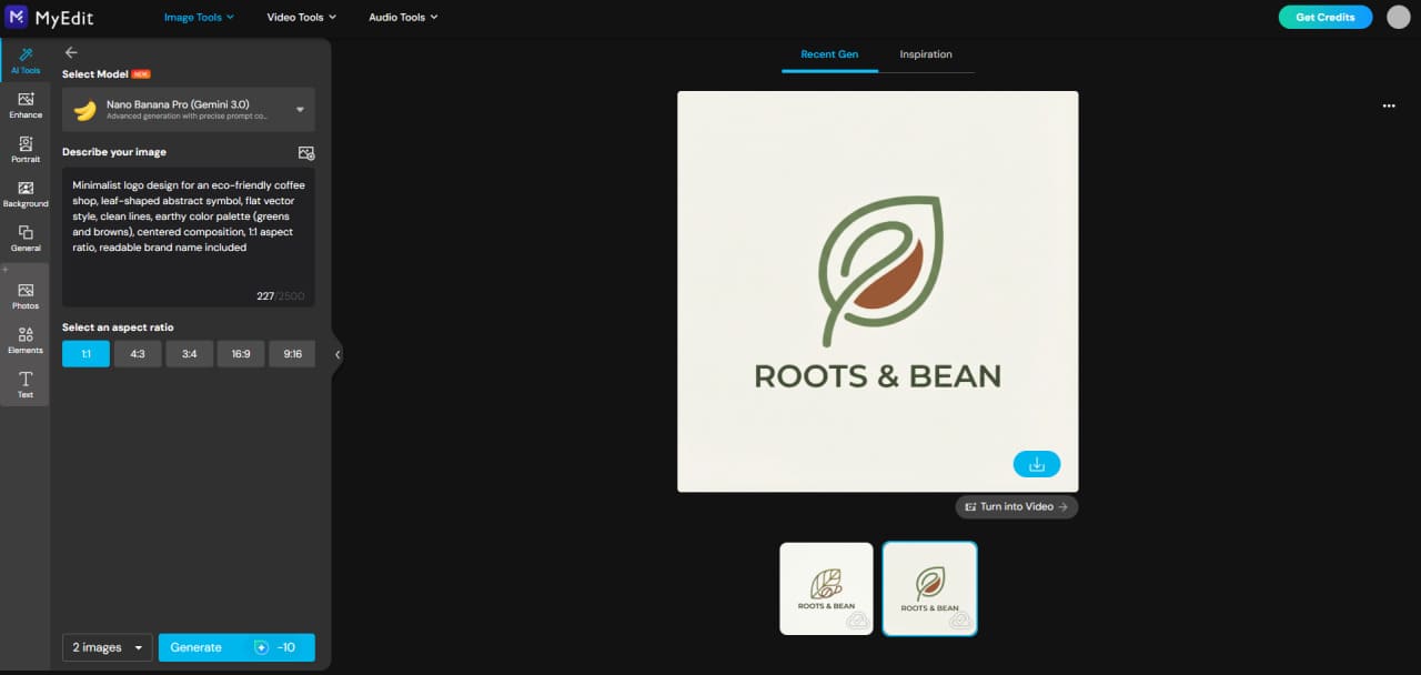 Generate AI logo in MyEdit
