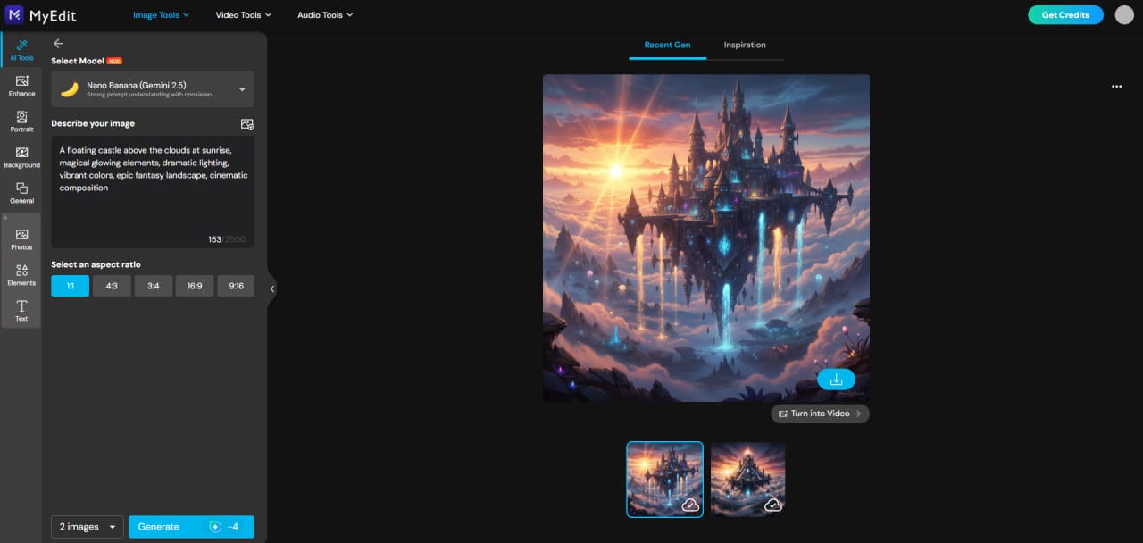 Generiertes KI-Bildergebnis in MyEdit