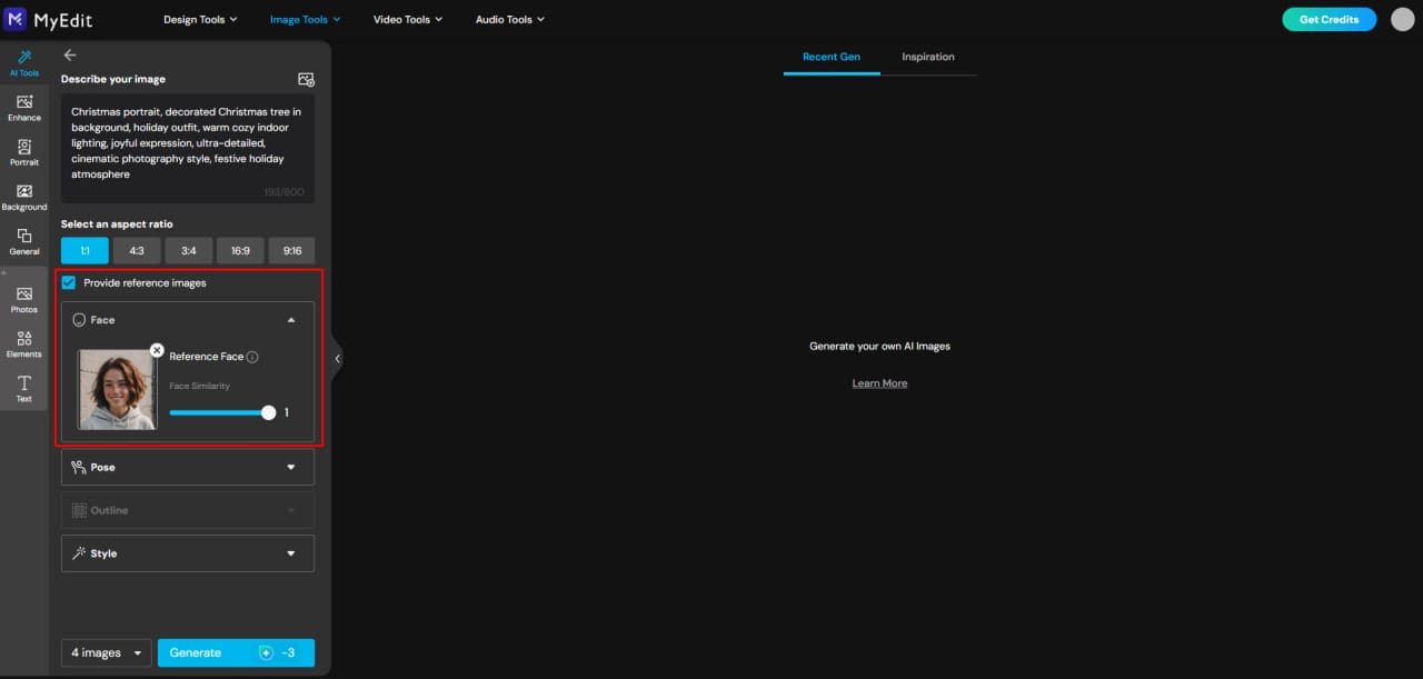 Add a reference image for a Christmas AI portrait