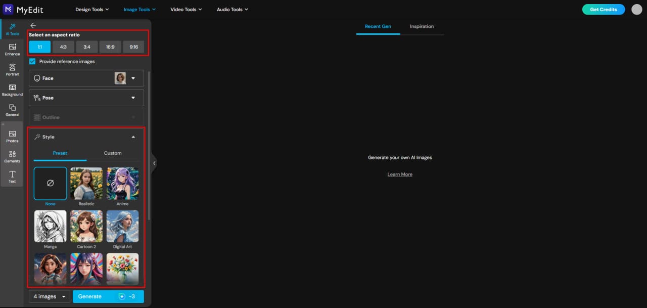 Personnalisez les paramètres de l'image IA dans MyEdit