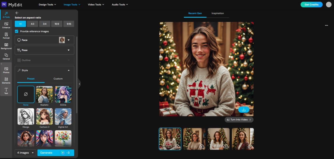Générez votre image IA de Noël dans MyEdit