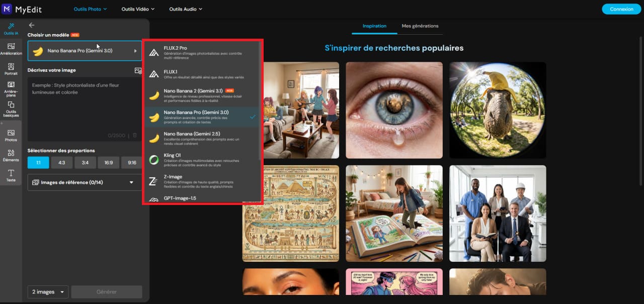Sélection du modèle IA pour Pâques dans MyEdit